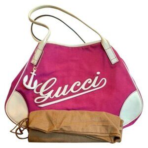 Gucci Bag "Boulevard" Pink Satchel Bubblegum Canvas Leather Tote w Logo